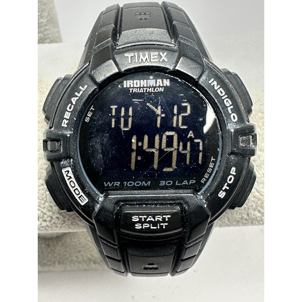 Timex T5K793 New Battery 170 Mens Watch 44MM 8" Black Resin Band X6‎